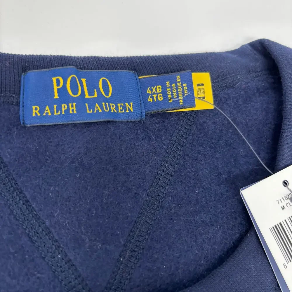 Polo Ralph Lauren 4XB Navy Blue Crewneck Long Sleeve Embroidered Sweater NWT